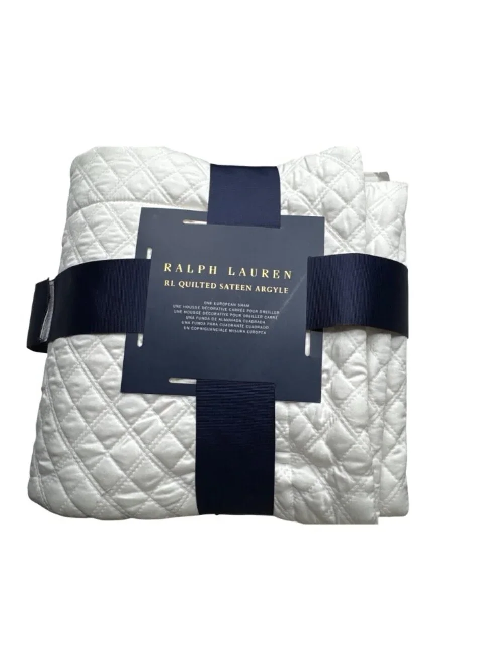 NWT Ralph Lauren RL Quilted Sateen Argyle  Studio White Size European Sham